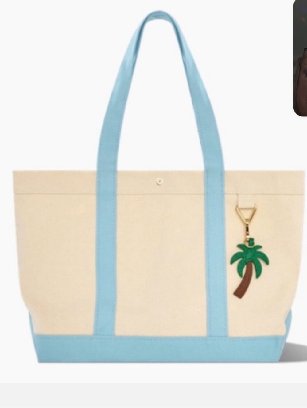 Baublebar NEW Canvas Tote Bag with Blue Trim and Palm Charm